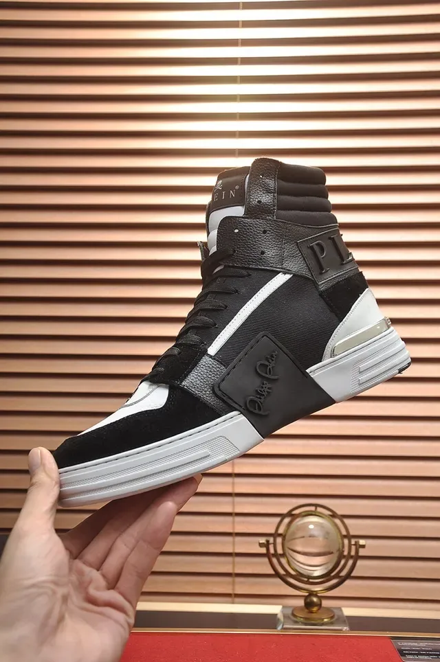 Philipp Plein Black White High-Top Mixed-Material Upper Lifestyle Sneakers 7