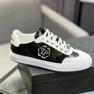 Philipp Plein काला सफेद खुरदरी चमड़े की ऊपरी सतह कॉन्ट्रास्ट पैनल लाइफस्टाइल स्नीकर