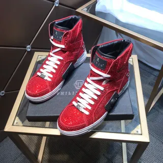 Philipp Plein Crystal High-Top Red White Lifestyle Sneakers
