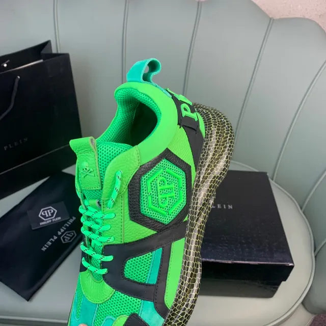 Philipp Plein Verde Preto Neón E Camada Malha-Sintética Superior Logo Crânio Na Língua Tênis Chunky 2