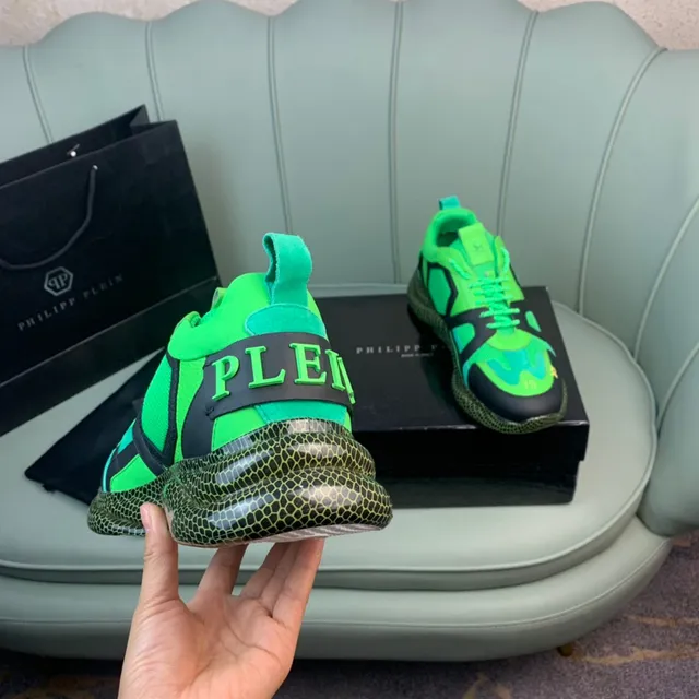 Philipp Plein Verde Preto Neón E Camada Malha-Sintética Superior Logo Crânio Na Língua Tênis Chunky 3