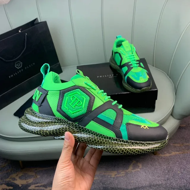 Philipp Plein Verde Preto Neón E Camada Malha-Sintética Superior Logo Crânio Na Língua Tênis Chunky 5