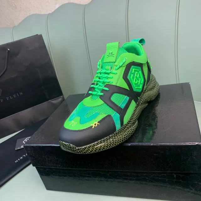 Philipp Plein Verde Preto Neón E Camada Malha-Sintética Superior Logo Crânio Na Língua Tênis Chunky 9