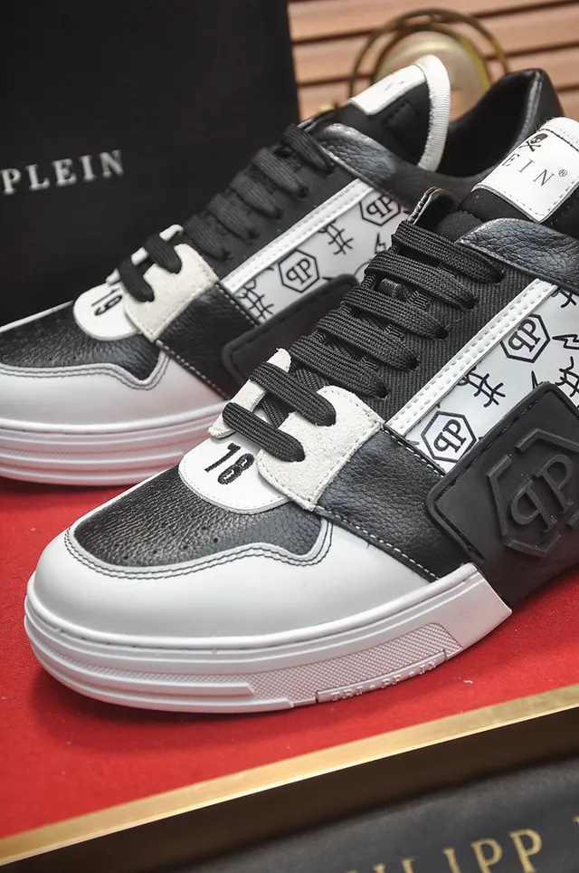 Philipp Plein شعار لوحة طباعة جرافيتي أسود أبيض أسلوب حياة أحذية رياضية 3
