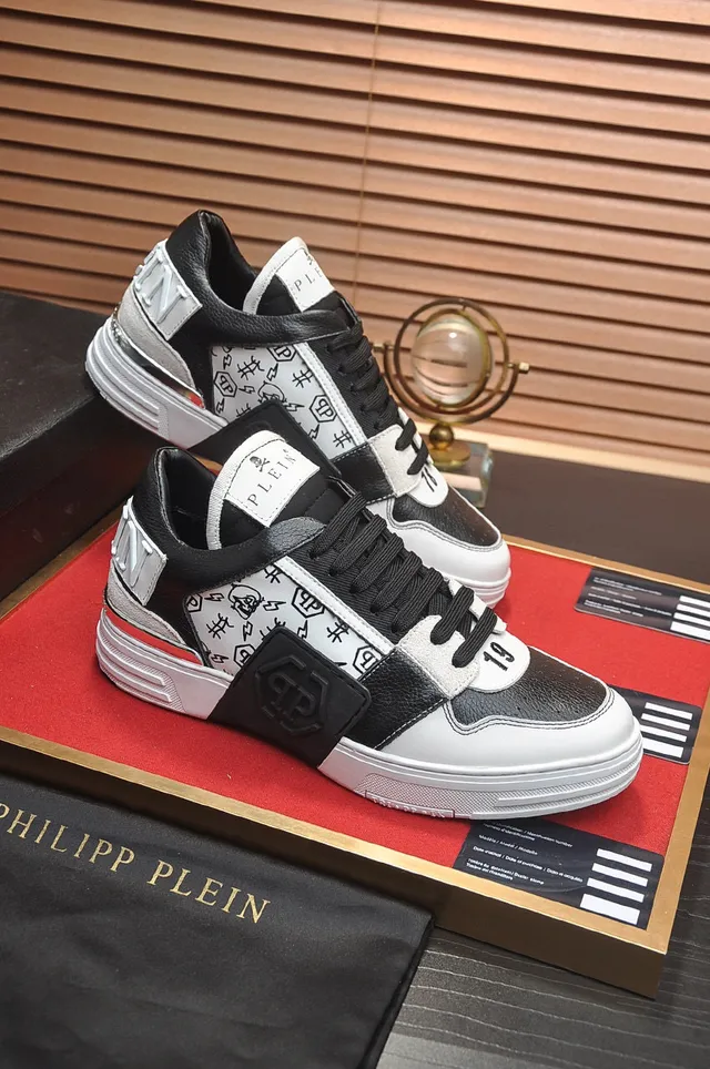 Philipp Plein شعار لوحة طباعة جرافيتي أسود أبيض أسلوب حياة أحذية رياضية 5