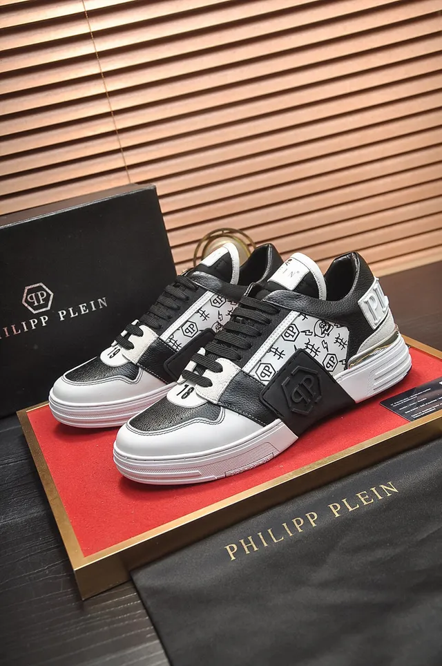 Philipp Plein شعار لوحة طباعة جرافيتي أسود أبيض أسلوب حياة أحذية رياضية 7