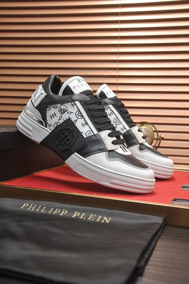 Philipp Plein شعار لوحة طباعة جرافيتي أسود أبيض أسلوب حياة أحذية رياضية 8
