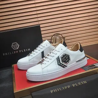 Philipp Plein Logo Plaque सफेद चमड़े की लाइफस्टाइल स्नीकर
