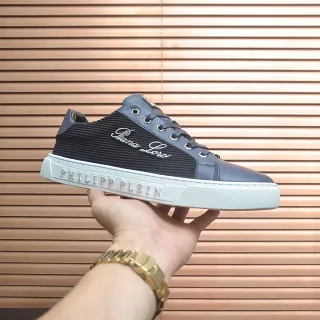 Philipp Plein Navy Black Low-Top Ribbed Textile Panel Sneakers