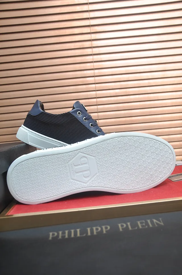 Philipp Plein Navy Black Low-Top Ribbed Textile Panel Sneakers 2