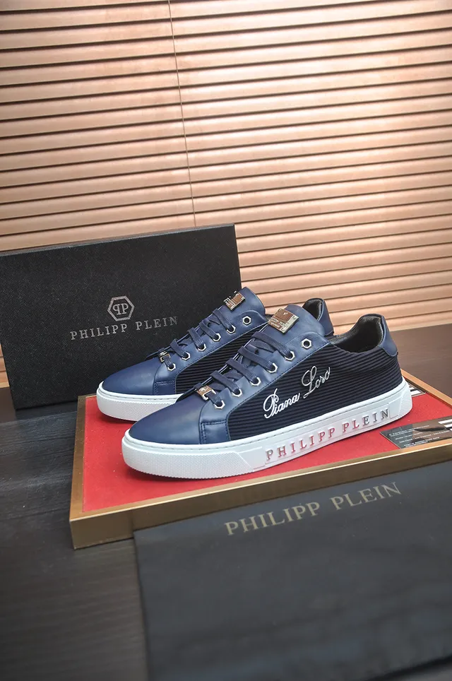 Philipp Plein Navy Black Low-Top Ribbed Textile Panel Sneakers 3