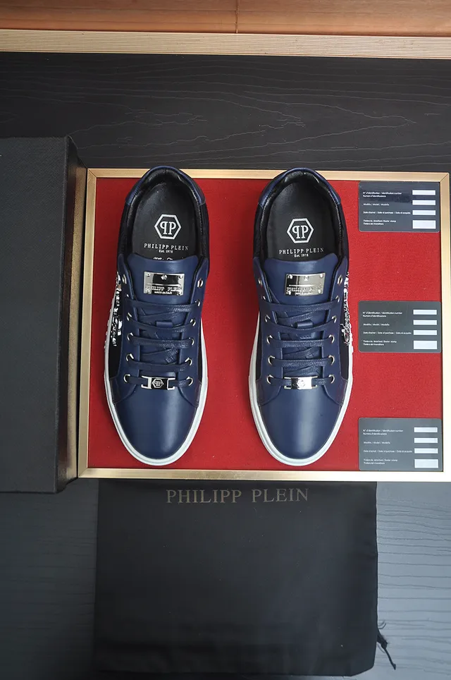 Philipp Plein Navy Black Low-Top Ribbed Textile Panel Sneakers 4