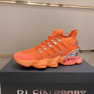 Philipp Plein Orange Silver Knit Upper Sculpted Midsole Chunky Sneakers