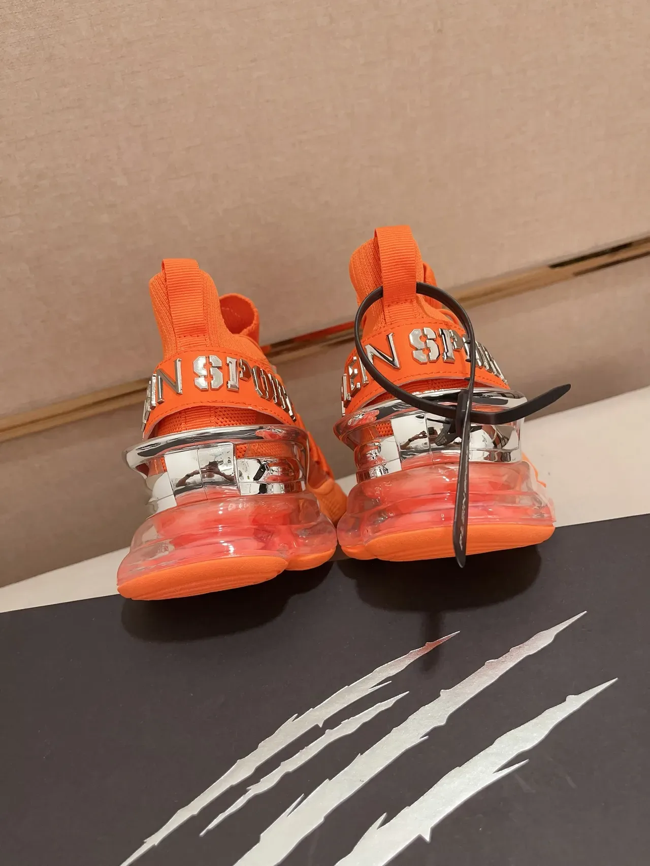 Philipp Plein Orange Silver Knit Upper Sculpted Midsole Chunky Sneakers 3
