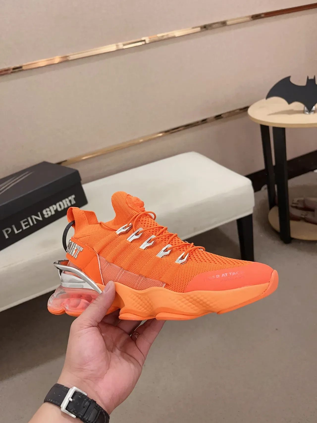 Philipp Plein Orange Silver Knit Upper Sculpted Midsole Chunky Sneakers 5