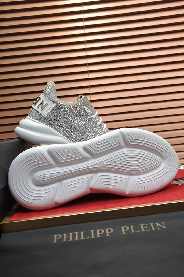 Philipp Plein Silver White Textured Metallic Upper Sculpted Sole Chunky Sneakers 3