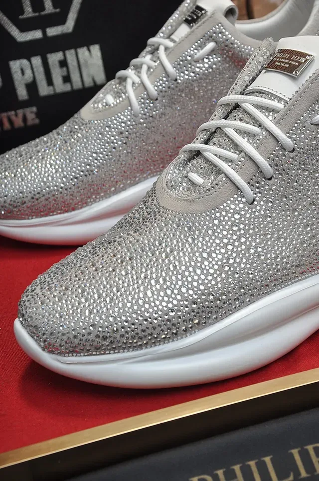 Philipp Plein Silver White Textured Metallic Upper Sculpted Sole Chunky Sneakers 4
