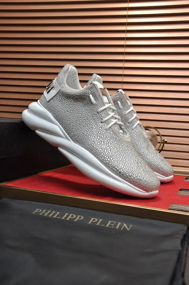 Philipp Plein Silver White Textured Metallic Upper Sculpted Sole Chunky Sneakers 8