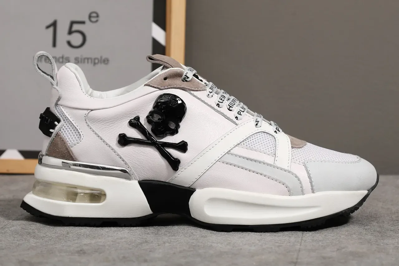 Philipp Plein Sneakers Lifestyle Blanc Beige Cuir Et Maille Supérieure Avec Overlays En Daim 5