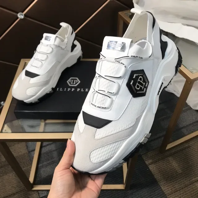 Philipp Plein White Black Laceless Strap Closure Hexagonal Logo Patch Chunky Sneakers 3