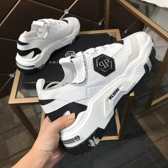 Philipp Plein White Black Laceless Strap Closure Hexagonal Logo Patch Chunky Sneakers 5