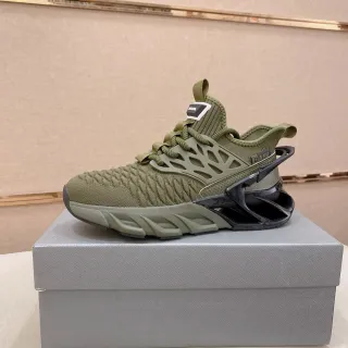 Prada Army Green Black Knit Upper Sculpted Midsole Sneakers