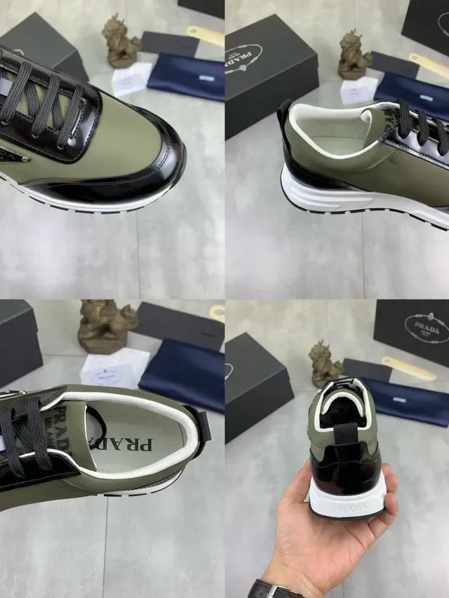 Prada Army Green Black Olive And Patent Leather Triangular Metal Logo Plaque Lifestyle Sneakers 2