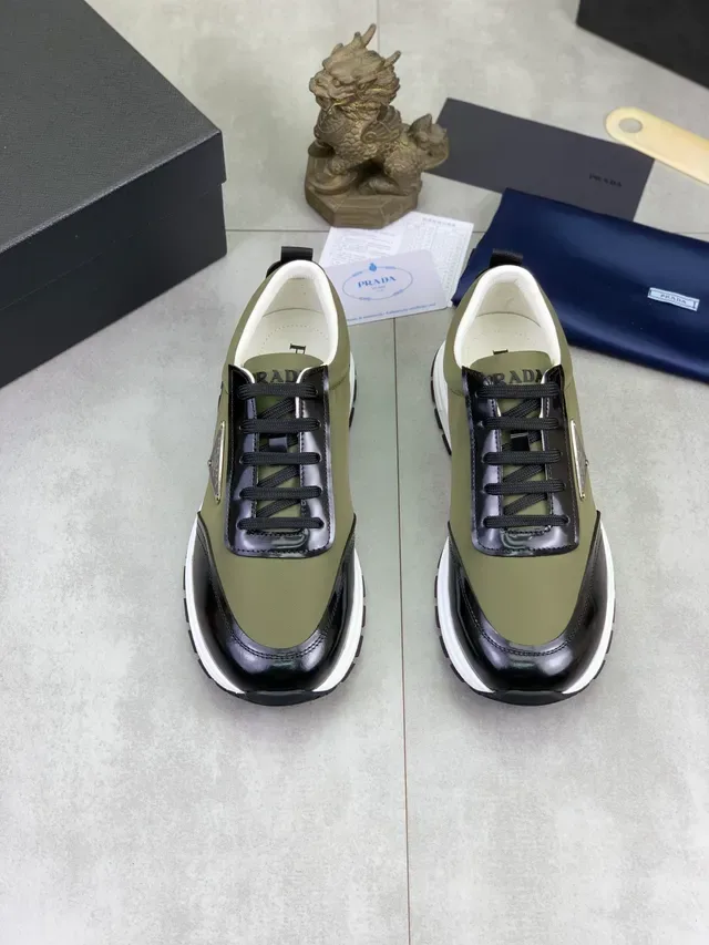 Prada Army Green Black Olive And Patent Leather Triangular Metal Logo Plaque Lifestyle Sneakers 5