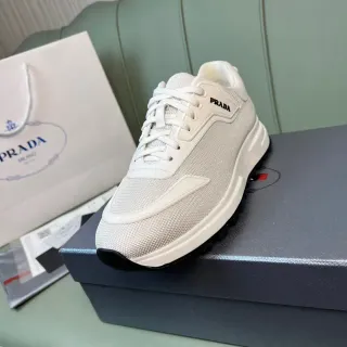 Prada Beige Black Mesh Upper Sculpted Platform Sole Chunky Sneakers