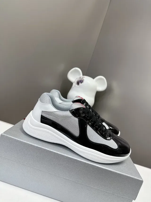 Prada Black Gray Patent Leather Toe Cap Mesh Upper Lifestyle Sneakers 5