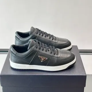 Prada Black White Leather Upper Perforated Toe Cap Lifestyle Sneakers