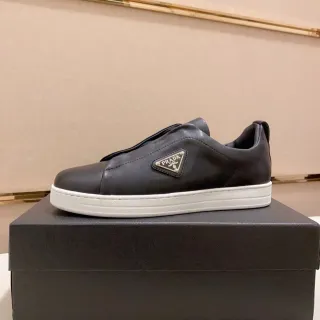 Prada Black White Slip-On Leather Upper Lifestyle Sneakers — Prada Lifestyle Sneakers photo from the Yupoo catalog