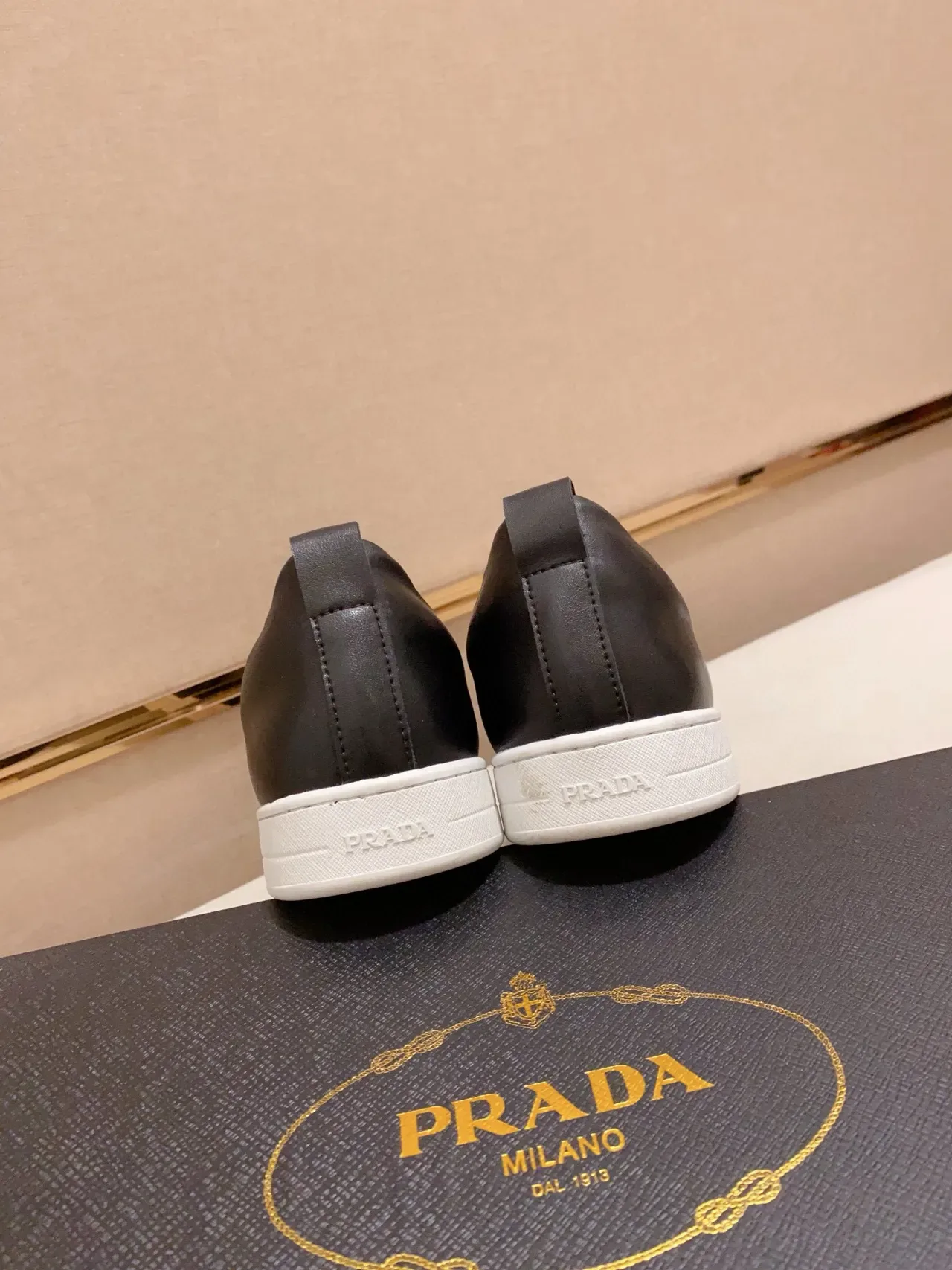 Prada Black White Slip-On Leather Upper Lifestyle Sneakers 3