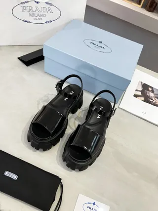 Prada Cloudbust কালো পেটেন্ট গ্লাডিয়েটর স্যান্ডেল 8