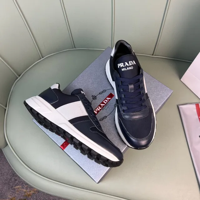 Prada Cloudbust Navy White Leather-Mesh Hybrid Contrast Midsole Chunky Sneakers 6
