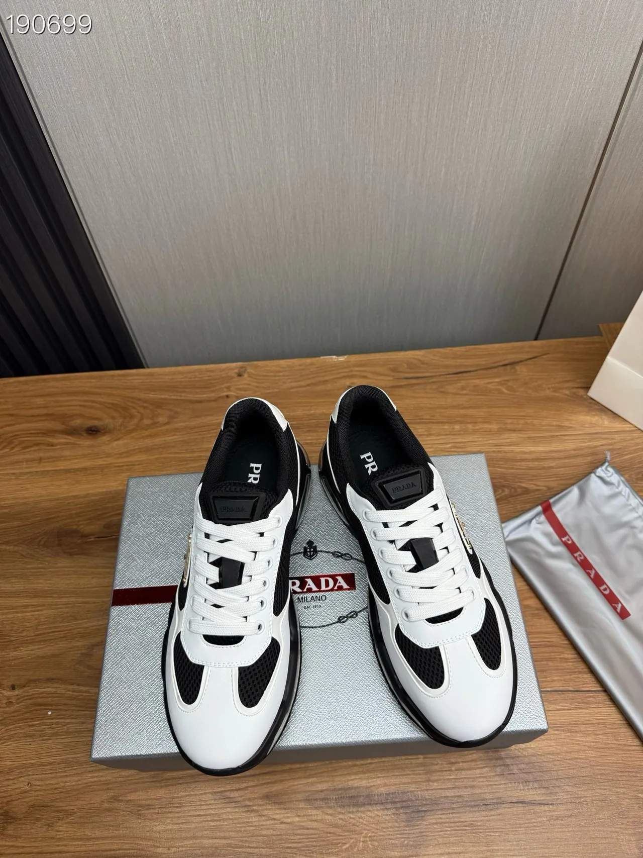 Prada Cloudbust White and Black Mesh Leather Chunky Sneakers 8