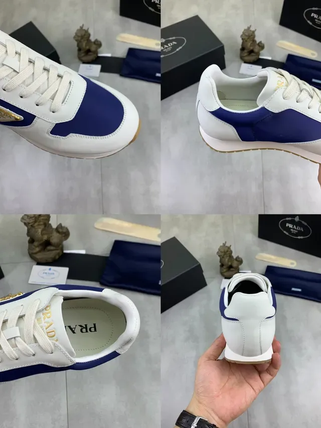 Prada Cloudbust White Blue Color-Blocked Leather Triangular Metal Logo Plaque Lifestyle Sneakers 2