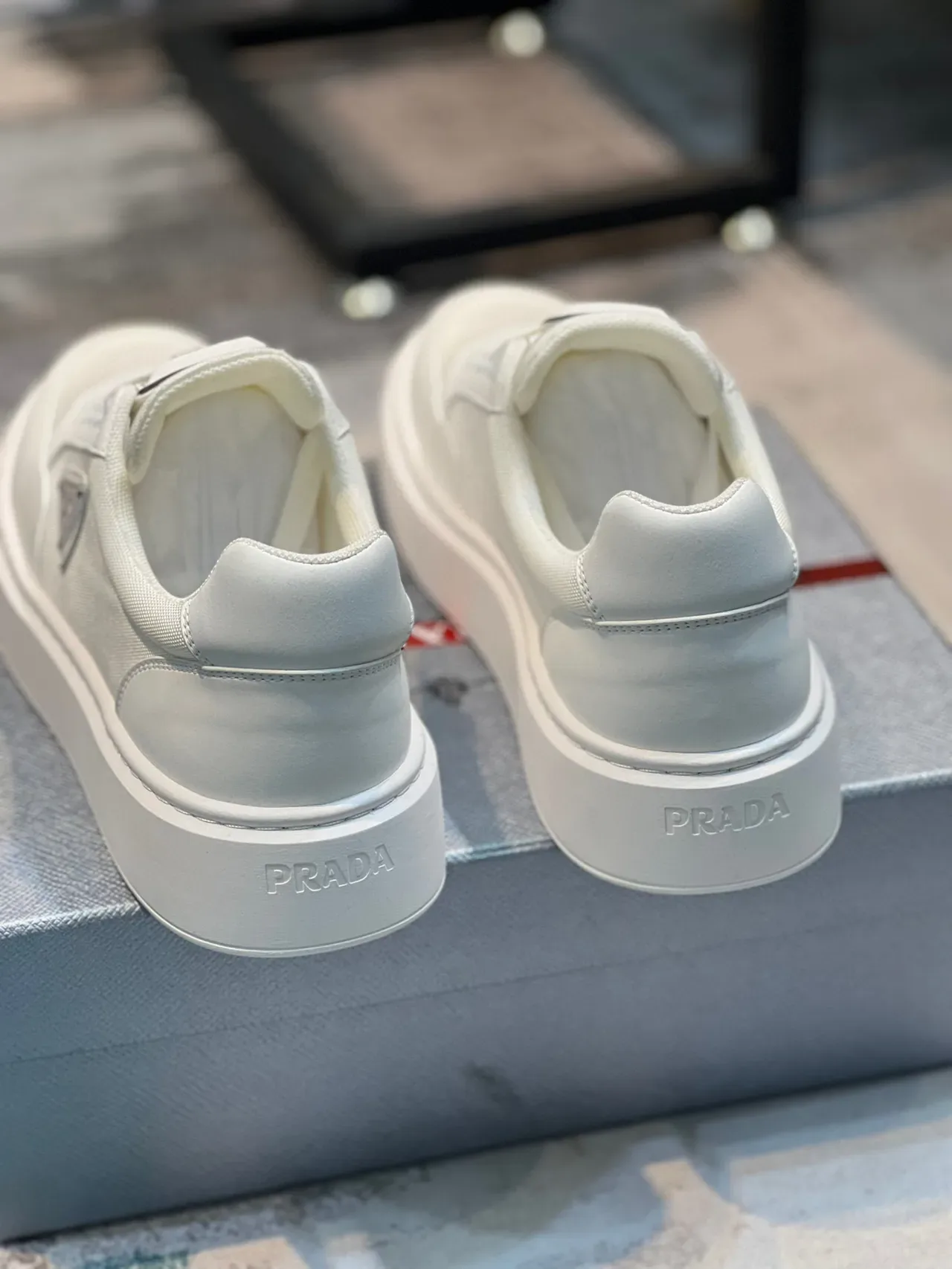 Prada Cloudbust White Gray Low-Top Platform Sole Lifestyle Sneakers 2