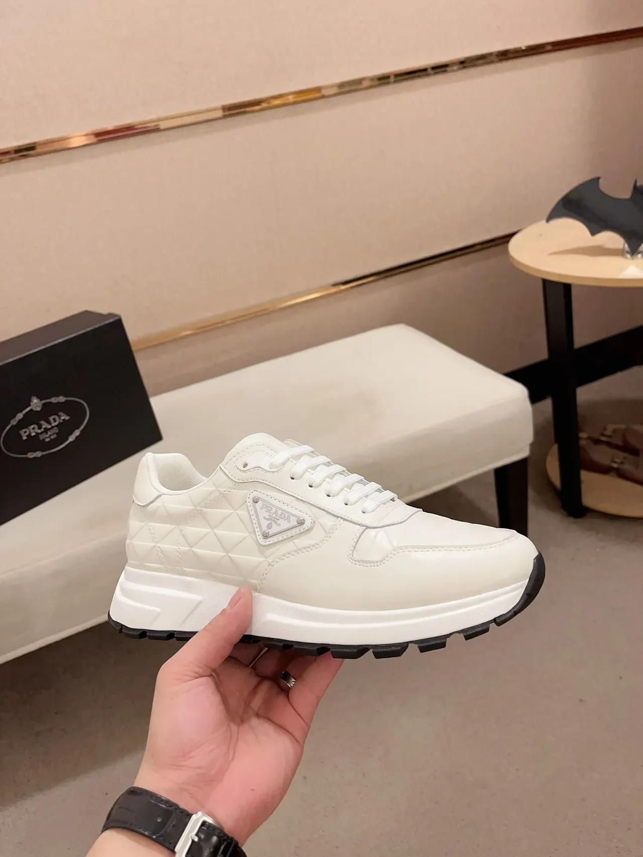 Prada Cloudbust White Quilted Leather Lifestyle Sneakers 4