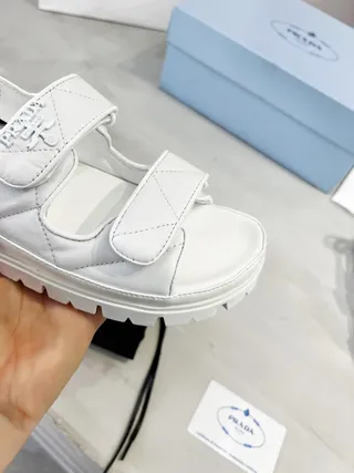 Prada Cloudbust White Quilted Nylon Platform Casual Sandals 2