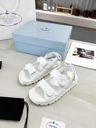 Prada Cloudbust White Quilted Nylon Platform Casual Sandals 3