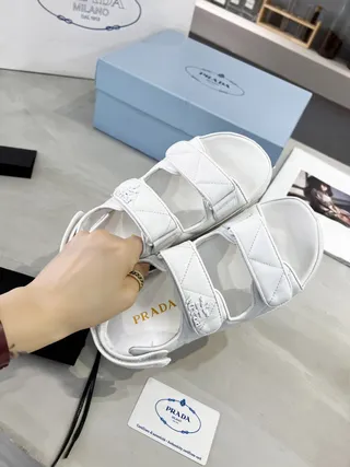 Prada Cloudbust White Quilted Nylon Platform Casual Sandals 4