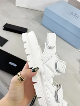 Prada Cloudbust White Quilted Nylon Platform Casual Sandals 5