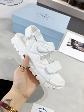 Prada Cloudbust White Quilted Nylon Platform Casual Sandals 6