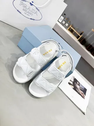 Prada Cloudbust White Quilted Nylon Platform Casual Sandals 7