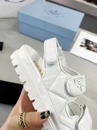 Prada Cloudbust White Quilted Nylon Platform Casual Sandals 8