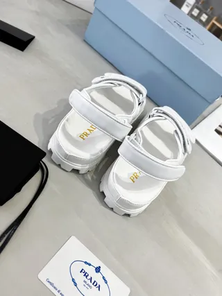 Prada Cloudbust White Quilted Nylon Platform Casual Sandals 9