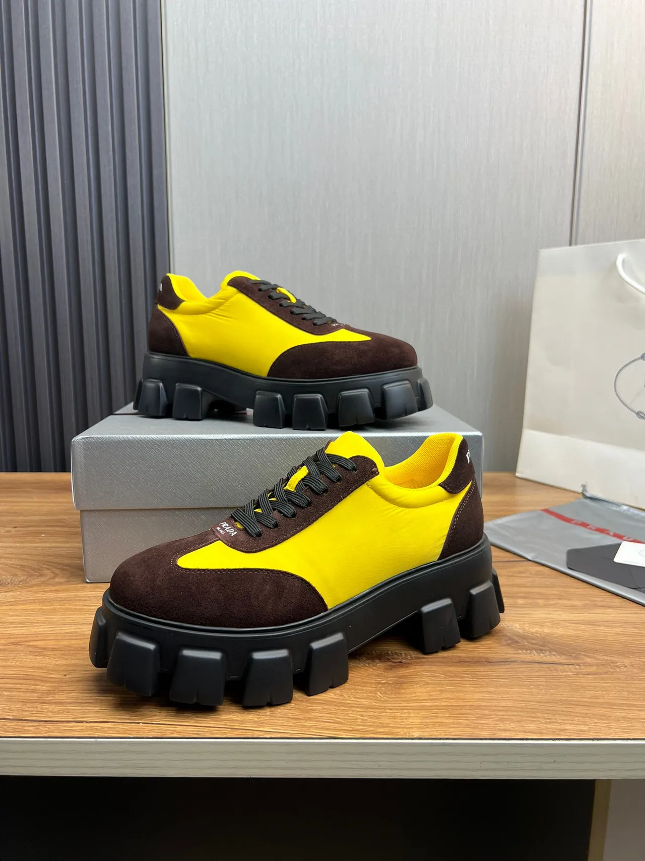 Prada Cloudbust Yellow and Brown Chunky Sneakers 3
