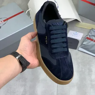 Prada Navy Suede and Synthetic Low-Top Lifestyle Sneakers