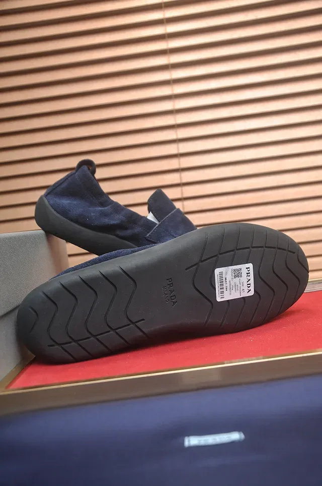 Prada Navy Suede Strap Loafers 3